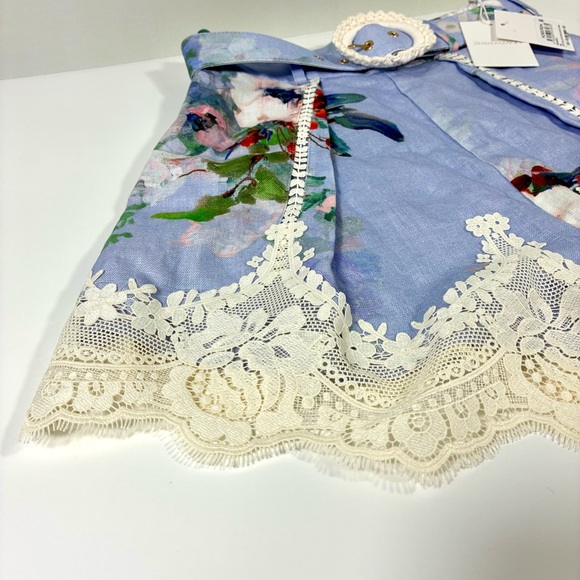 *SOLD* Zimmermann Everley Floral Belted Lace Trim Linen Shorts Light Blue NWT - Picture 16 of 17